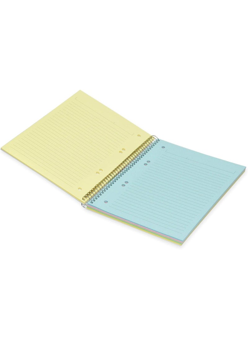 FIS 5 Color Spiral Hard Cover Notebook, 100 Sheets, Single Ruled, 80 gsm, 5 Assorted Colors Paper, Micro Perforation, 6 Punch Holes and Safety Lock, B5 Size - FSNBSB51005C - Image 2